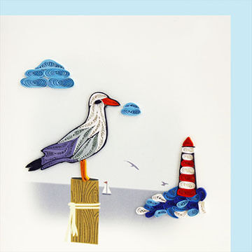 Quilling Card Seagull And Lighthouse Greeting Card
